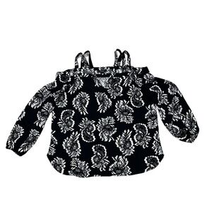 Alfani Cold Shoulder Floral Blouse Black White Medium